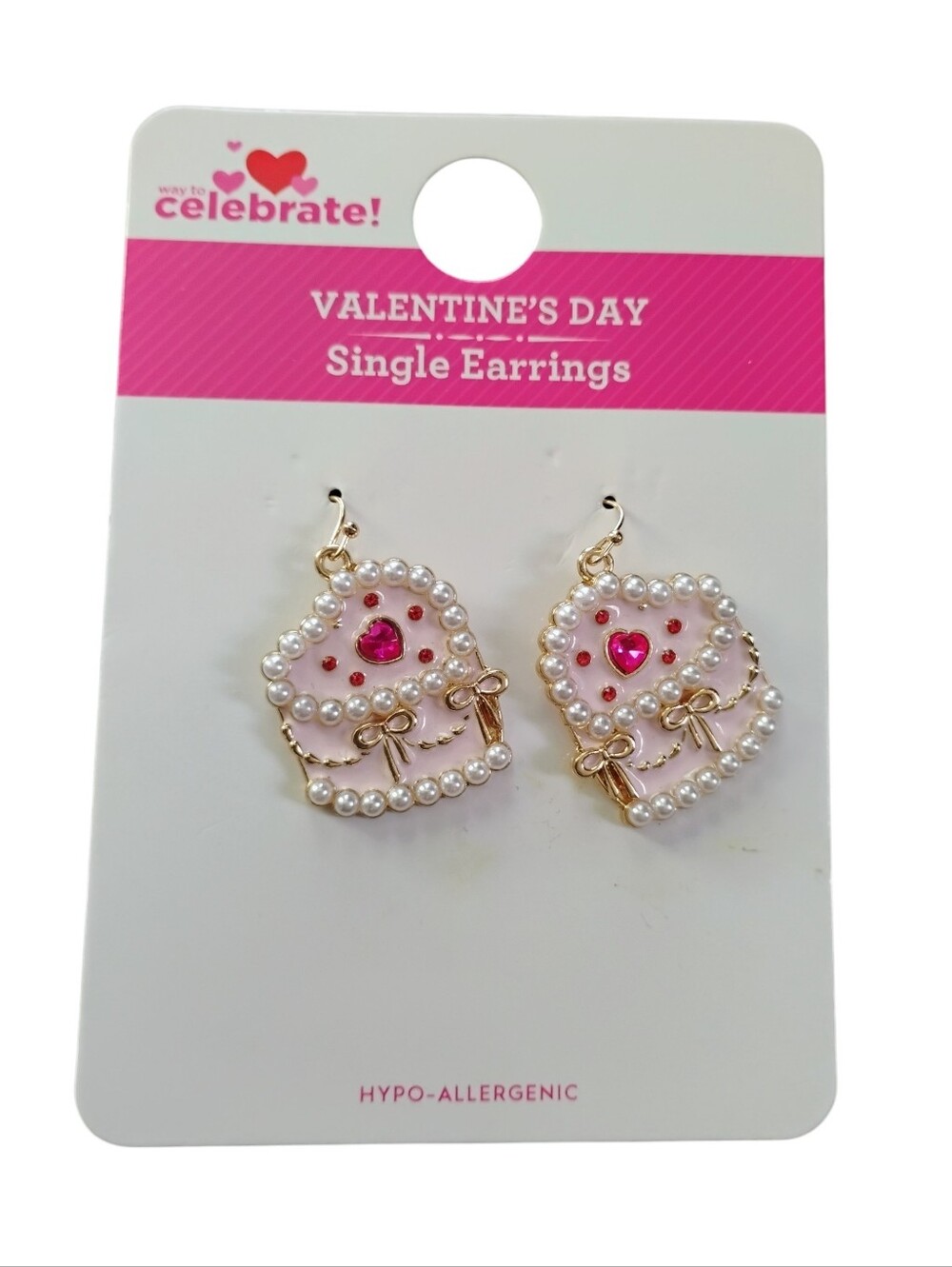 ❤️ Valentine's Day Pink Heart Pearl Drop Earrings